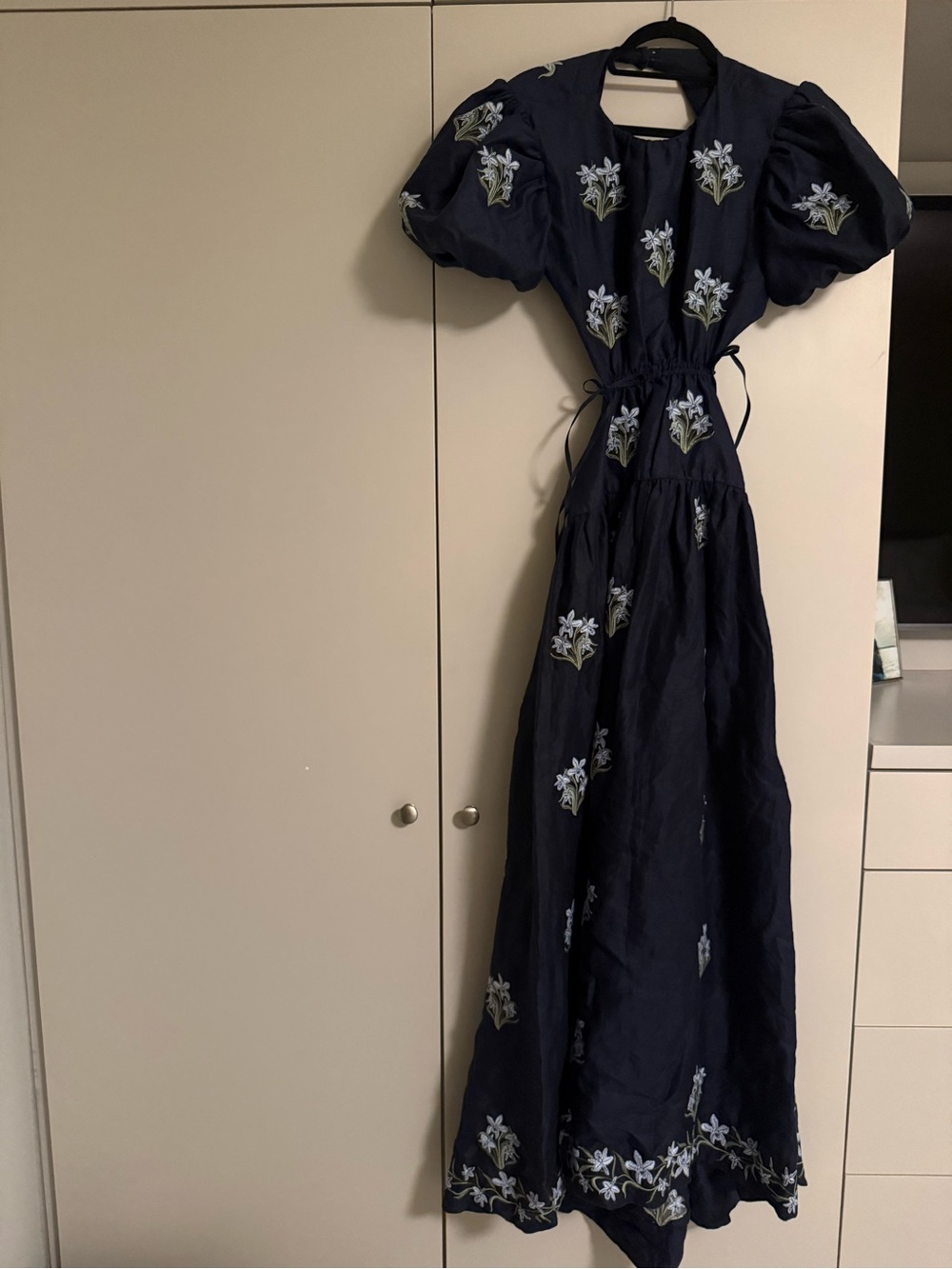 Agua by Agua Bendita Navy Floral Cutout Maxi with Puff Sleeves - Picture 5 of 9